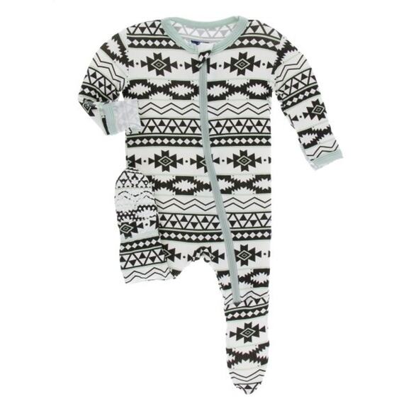 Kickee Pants Axtec Print Bamboo Pajamas Onsie Footies Size 3-6 Months - Picture 1 of 5